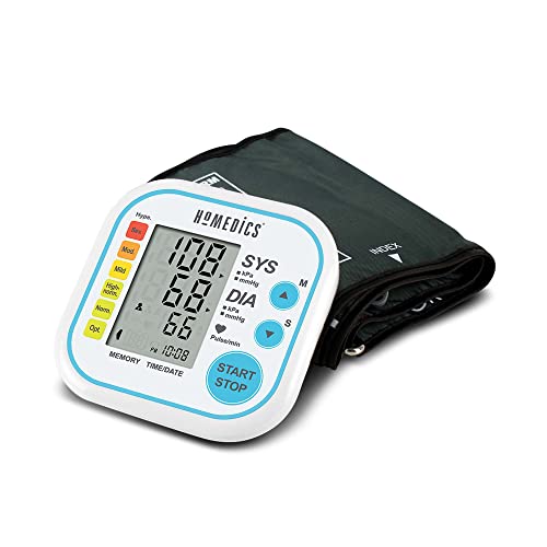 HoMedics Oberarm-Blutdruckmessgerät mobil, Digitales Blutdruckmessgerät & Pulsmesser mit Arrhythmie-Anzeige, Speicherfunktion & WHO-Ampel-Farbskala