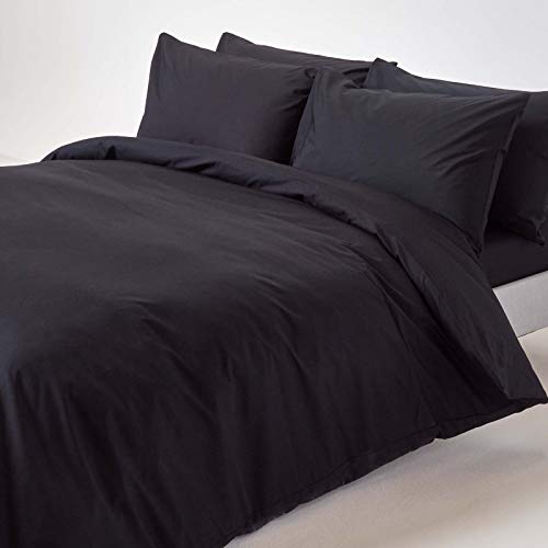 HOMESCAPES Bettwäsche-Set 3-teilig Bettbezug 260 x 220 cm mit Kissenhüllen 48 x 74 cm schwarz aus 100% reiner ägyptischer Baumwolle Fadendichte 200 Perkal-Bettwäsche
