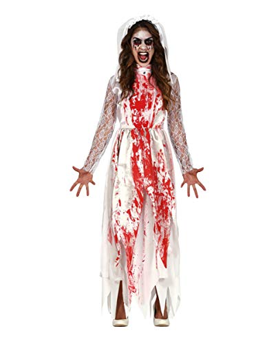 Horror-Shop Blutiges Killerbraut Kostüm mit Schleier als Verkleidung für Halloween und Mottoparties M