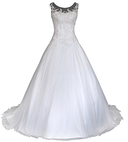 Romantic-Fashion Brautkleid Hochzeitskleid Weiß Modell W064 A-Linie Satin Stickerei Perlen Pailetten DE Größe 44