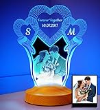 Fotogeschenk Hochzeit Valentinstag Geschenke Lampe Personalisierbar mit eigenem Foto und Text in 3D Bilder Led Motiv Lampe gravieren (Hochzeit)