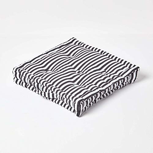 Homescapes dekoratives Sitzkissen Stuhlkissen Sitzerhöhung Stuhlauflage Stripes, schwarz/weiß, 40 x 40 cm, 100% Reine Baumwolle mit Polyester Füllung
