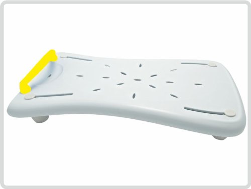 Badewannenbrett mit Seifenablage (ca. 70 cm lang) und mit gelbem Griff - Sitzbrett Wannensitz Badewannensitz