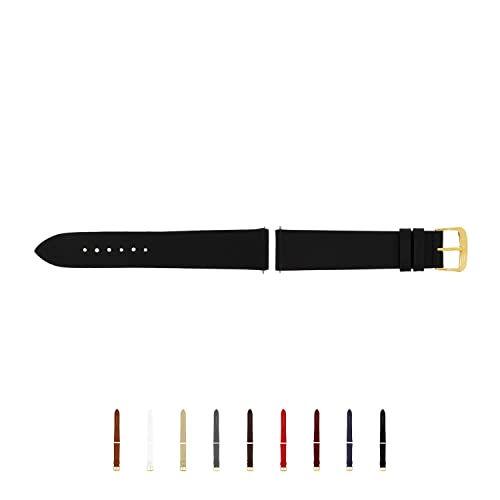 SELVA Uhren-Lederarmband, zum einfachen Wechseln, ohne Naht, gelbe Dornschließe, Made in Germany, Größe:22 mm, Farbe:Schwarz