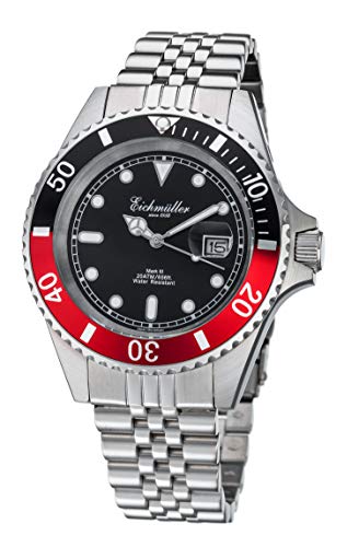 Taucheruhr Silber Lupe Herren Armbanduhr Taucher Uhr Edelstahl 20 ATM Miyota 2115 (Rot)