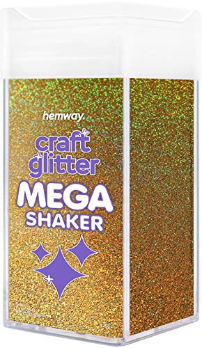 Hemway BULK Glitter 425g / 15oz MEGA Craft Shaker Glitter for Nails, Resin, Tumblers, Arts, Crafts, Painting, Festival, Cosmetic, Body - Fine (1/64" 0.015" 0.4mm) - Gold Holographic