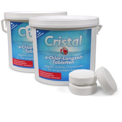 Cristal 200 g Chlortabletten 2X 5 kg Eimer | Langsam lösliche Langzeittabletten für eine effektive Poolpflege für Pools ab 20.000 l | Hoher Aktivchlorgehalt | Einfache Anwendung hocheffizient