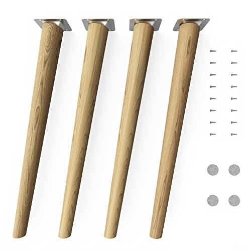 Sossai® Holz-Tischbeine - Clif Round | Öl-Finish | Höhe: 45 cm | HMF2 | rund, konisch (schräge Ausführung) | Material: Massivholz (Eiche) | für Tische, Beistelltische, Schminktische