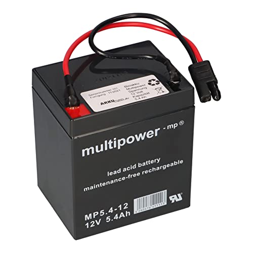 WSB Battery Multipower Blei Akku AGM 12V 5,4Ah mit Stecker für Rasenmäher kompatibel Sabo 43-Vario E Toro Briggs Stratton, 12V 4,5Ah, 12V 5Ah