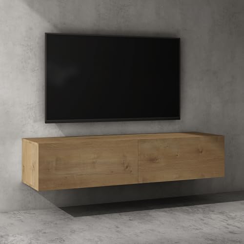 doporro® TV Lowboard TV-Schrank Fernsehschrank Holz 140cm in Kerneiche Hängend oder Stehend Fernsehtisch, TV-Regal für Fernseher Fernsehschrank02