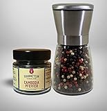 Gourmeteur® Pfefferset, Fermentierter Pfeffer 80g inkl. Pfeffermühle mit 100g u.a. 5 der besten Pfeffersorten in der Mühle. Mit das Beste, was die Pfefferwelt zu bieten hat, ideal auch als Geschenk!