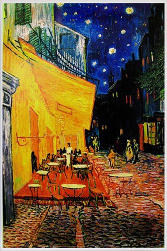 Close Up Terrasse de Cafe la nuit Poster Vincent Van Gogh (93x62 cm) gerahmt in: Rahmen Weiss