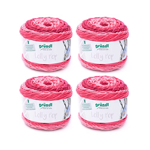 Gründl Lolly Pop, Vorteilspack 4 Knäuel à 150 g Handstrickgarn, 100% Polyacryl, Pink Swirl, 24 x 24 x 10 cm
