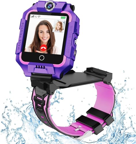 OKYUK 4G Kinder-Smartwatch, Smartwatch-Telefon mit 360° drehbar, GPS-Tracker, Anruf-SOS-Kamera WiFi, 3–12 Jahre alte Jungen-Mädchen-Geburtstagsgeschenk