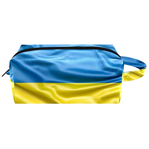 Make-up-Tasche für Frauen,Leder-Kosmetiktasche,Reise-Make-up-Tasche,Ukrainische Flagge Ukraine Drucken