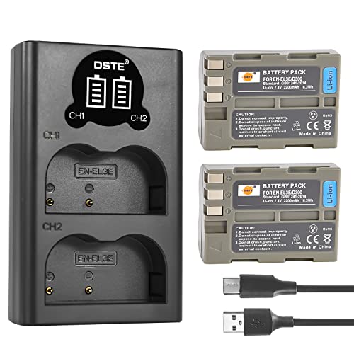 DSTE 2X EN-EL3E Ersatz Batterie + Duales USB-Ladegerät mit LCD-Display Kompatibel mit EN-EL3 and Nikon D30, D50, D70, D70S, D90, D80, D100, D200, D300, D300S, D700 Digital SLR Kamera