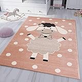 VIMODA Flauschiger Kinder Teppich Glückliches Lamm Schaf Schäfchen Rosa Spielzimmer, Maße:Ø 120 cm Rund