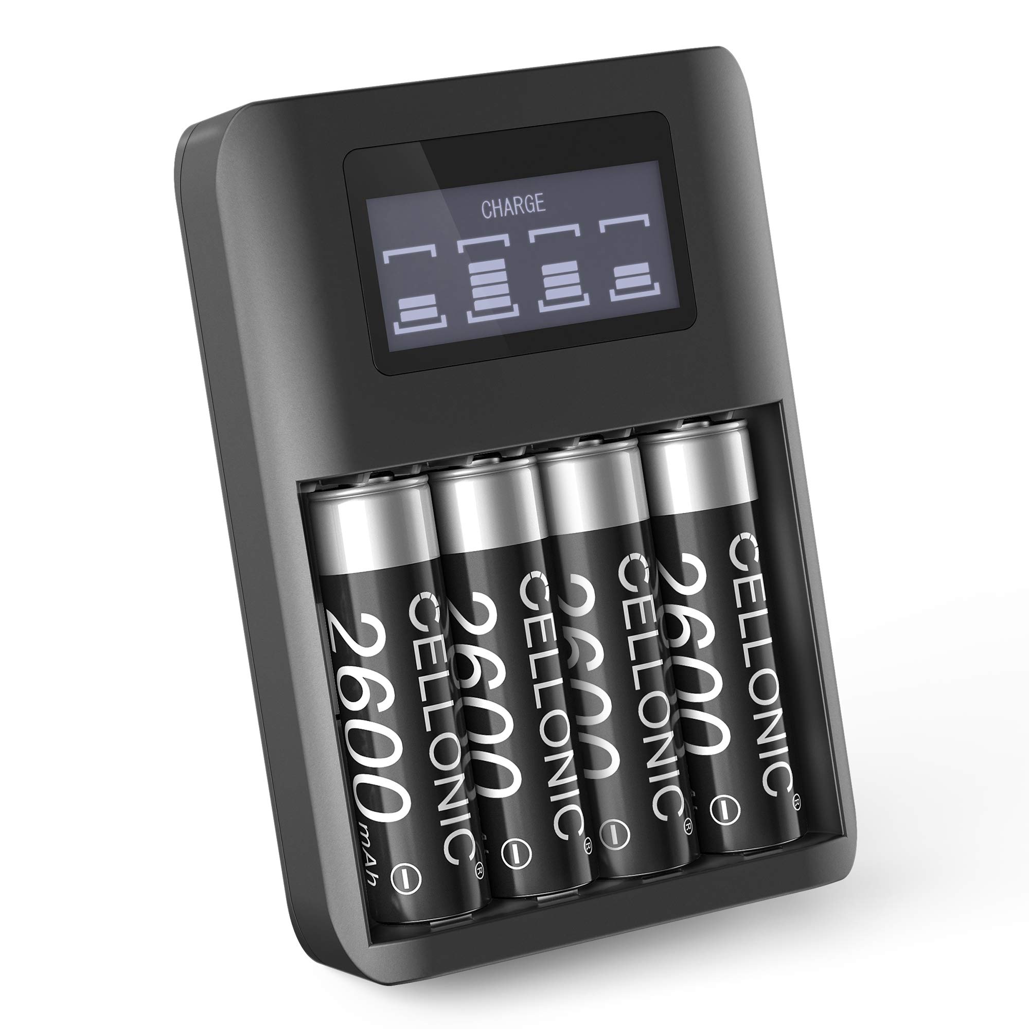 subtel® Kamera Ersatzakku AA NiMH Batterie 2600mAh (x4) für Sony Cyber-Shot DSC-H300 DSC-H200 DSC-H5 DSC-H1 DSC-H2, Ersatz Akku 4X AA 2600mAh + Ladegerät NH-AA-2DB Kameraakku Zusatzakku Battery