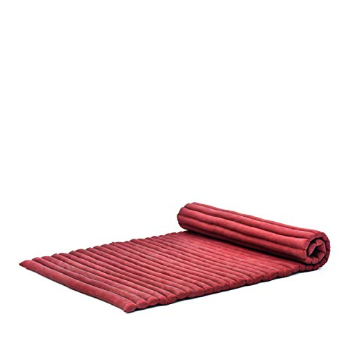 Leewadee Rollbare Thai Matte, 200x105x5 cm, Breite Gästematratze Yogamatte Massagematte Ökologisches Naturprodukt, Kapok, rot