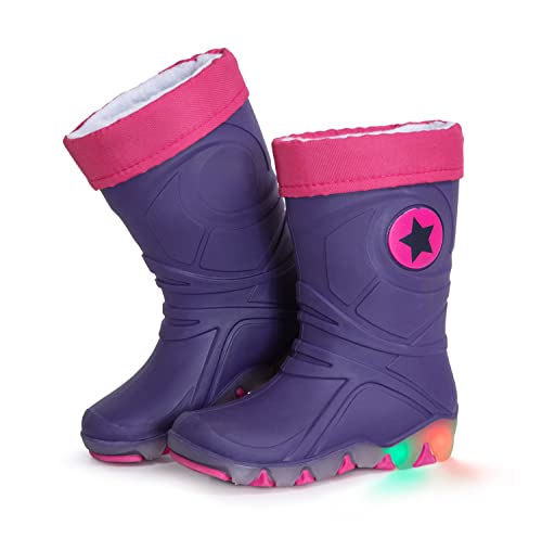 CLUB4BRANDS Kinder-Regenstiefel | Gummistiefel mit herausnehmbarem Warmfutter | Blinkeffekt in der Sohle | Reflektierende Details von 3M Scotchlite | Made in Italy (24/25 - Violett/Fuchsia)