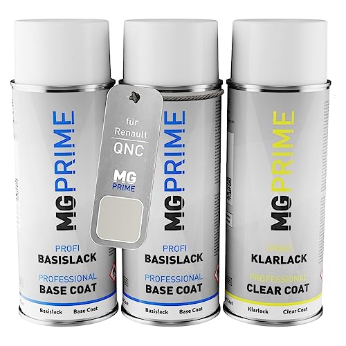 MG PRIME Autolack Sprühdosen Set für Renault QNC Blanc Nacre/Perlmutt-Weiss Perleffekt Grundlack Basislack Klarlack Spraydose 400ml