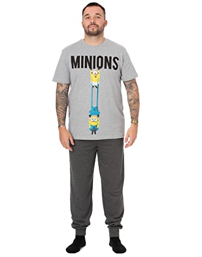 MINIONS Animation Pyjamas für Männer | Charakter Logo Grau Lounge Hose T-Shirt Set | Geschenke Merchandise - Groß