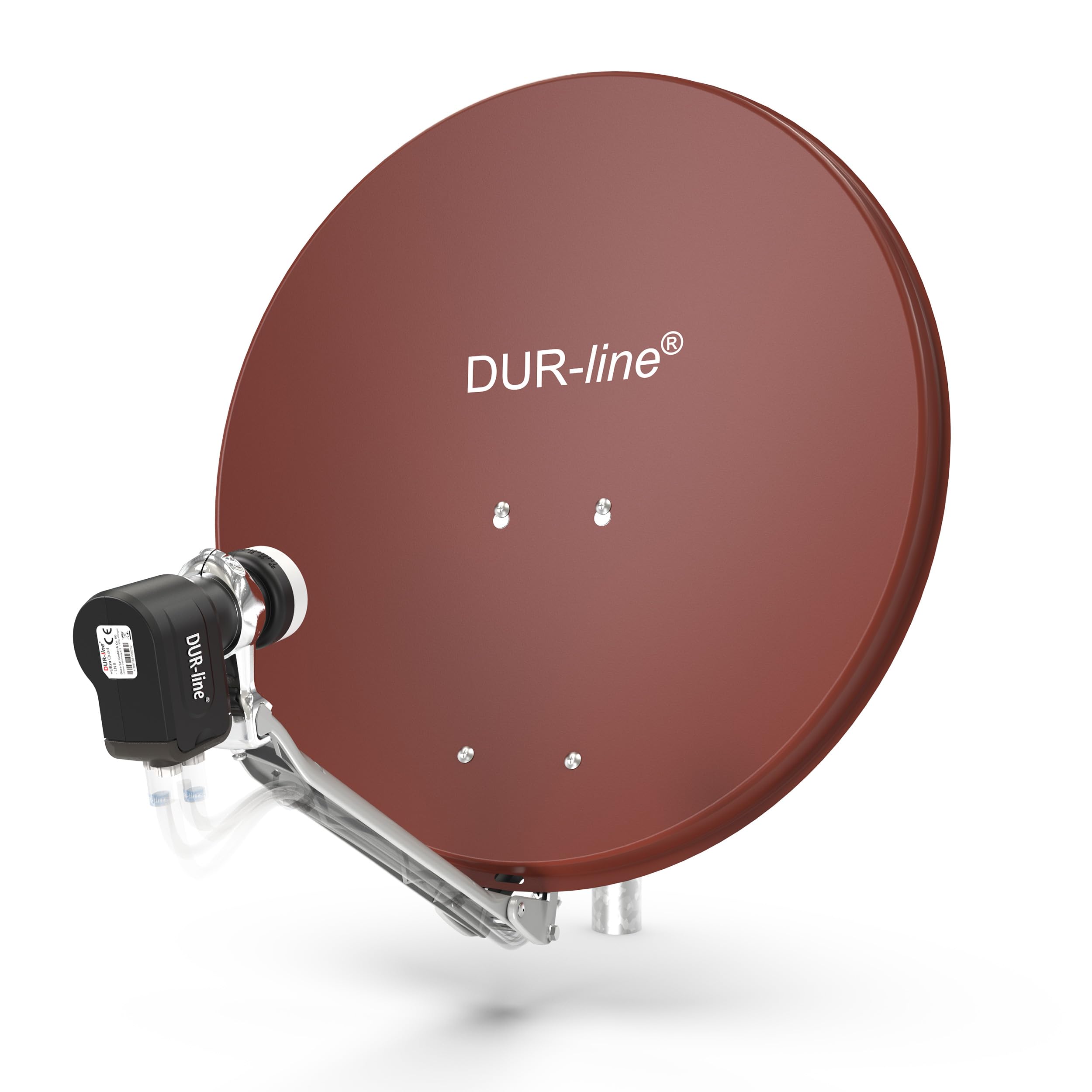 DUR-line 4 Teilnehmer Set - Qualitäts-Alu-Satelliten-Komplettanlage - Select 60cm/65cm Spiegel/Schüssel Rot + Quad LNB - für 4 Receiver/TV [Neuste Technik, DVB-S2, 4K, 3D]