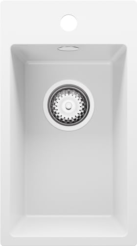 Spülbecken Weiß 28x50 cm, Granitspüle 1 Becken + Ablauf-Set, Küchenspüle ab 30er Unterschrank, Einbauspüle von Primagran