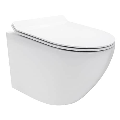 i-flair WC Franco Wand-WC spülrandlos inkl. Toiletten Sitz mit Softclose Absenkautomatik + abnehmbar - Weiß