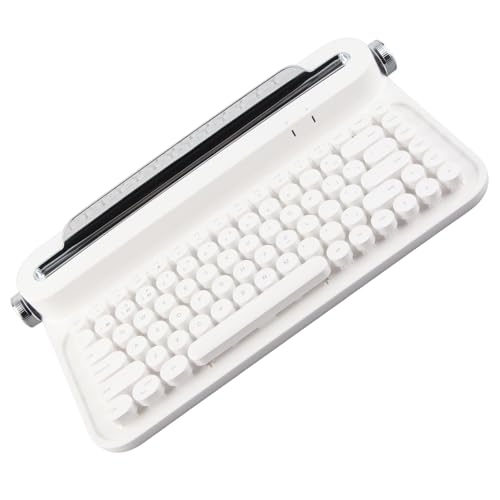 Aeun Retro-Tastatur, Runde Tasten, Tragbare Schreibmaschinentastatur, 86 Tasten, Reichweite 33 Fuß, Universell, mit Integriertem Ständer für Laptop, Tablet, für Android für IOS (Weiss)