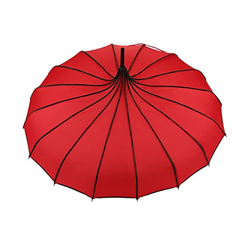 Aoguaro Regenschirm, Langer Griff Sunny Rain Umbrella, 16-Knochen Palast Prinzessin Regenschirm, Vintage Pagode Regenschirm, für Sonnenschutz, Fotografie Requisiten, rot