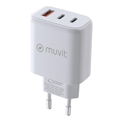 muvit for Change Wandladegerät 1 USB QC 3.0 18W+1 Typ C PD 65W+1 Typ C PD 20W Weiß