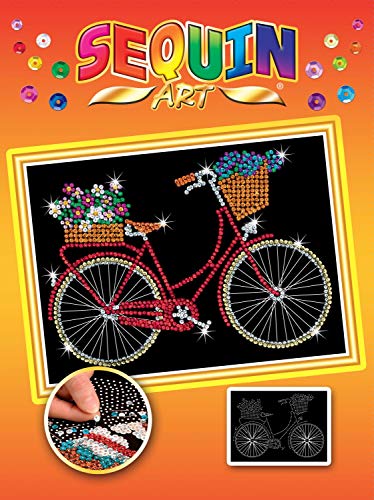 MAMMUT 8031716 - Sequin Art Paillettenbild Fahrrad, Steckbild, Bastelset mit Styropor-Rahmen, Bildvorlage, Pailletten, Steckstiften, Anleitung, für Kinder ab 8 Jahre