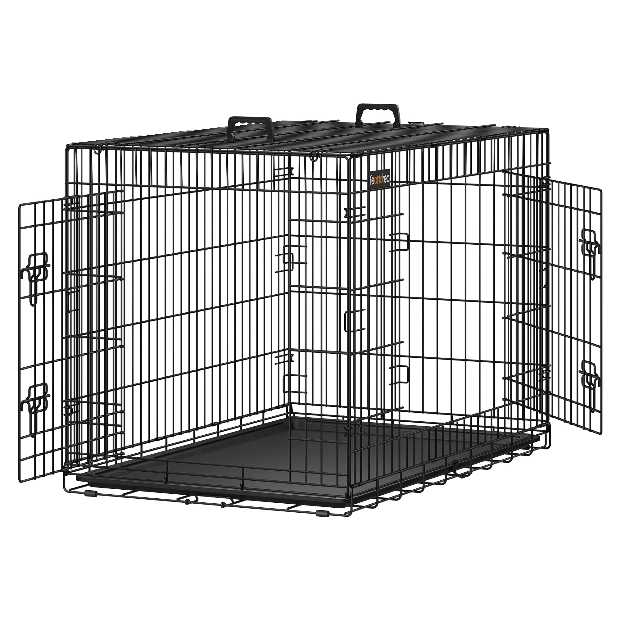 Feandrea Hundekäfig, klappbar, mit 2 Türen, ausziehbare Kunststoffschale, 107 x 70 x 77,5 cm, XL, schwarz PPD42H