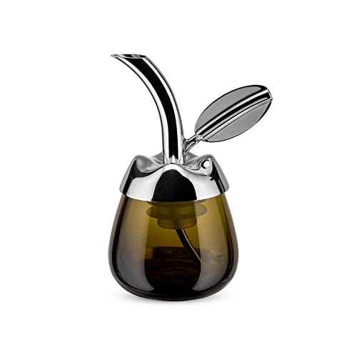 Alessi "Fior d' olio" Olivenölkoster aus Glas mit Ausgiesser aus Edelstahl 18/10 glänzend poliert und thermoplastischem Harz