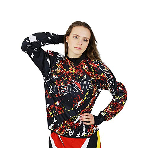 Motocross Cross Enduro T-Shirt Langarmshirt Herren Damen Splash Design Bemustert - schwarz-rot - XL