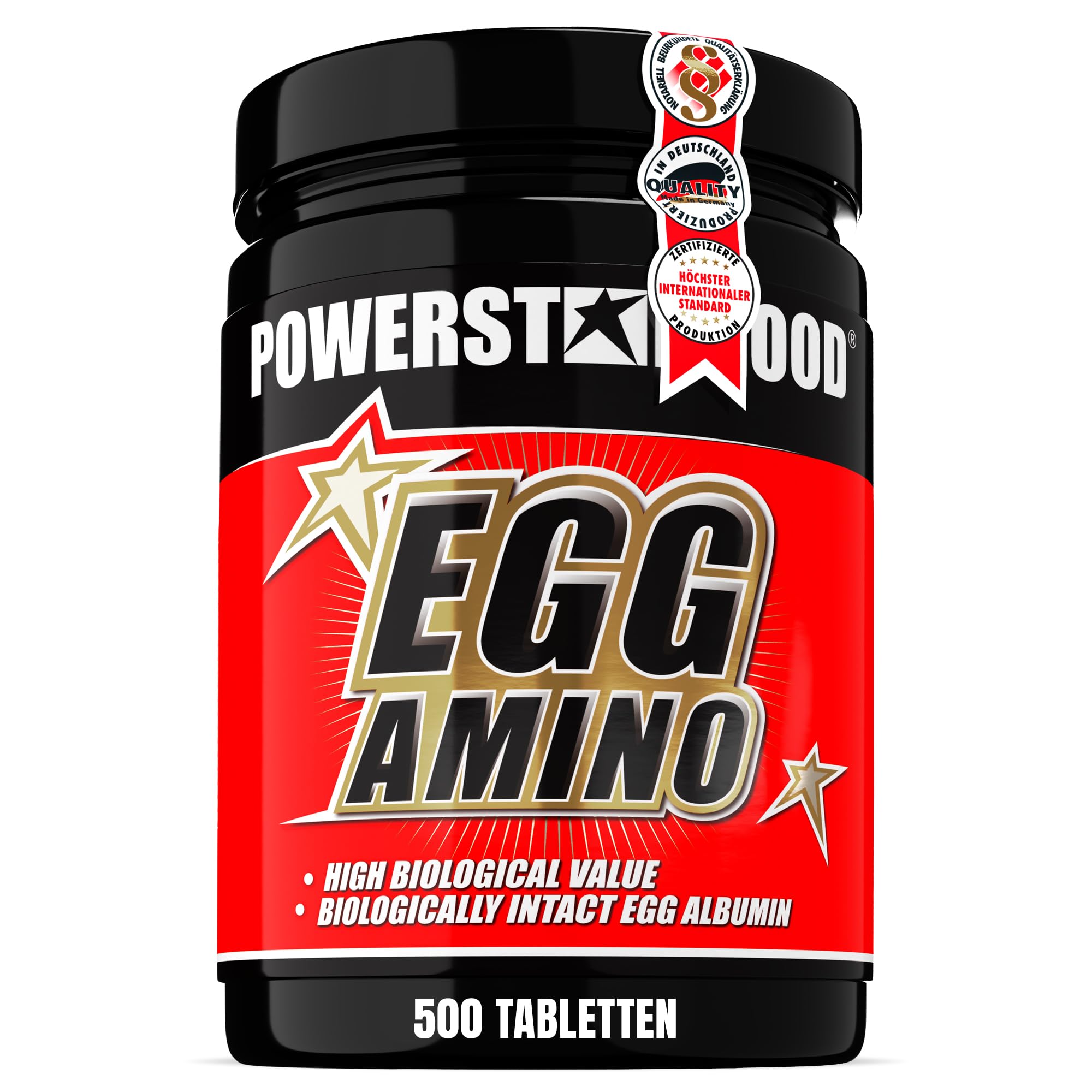 Powerstar EGG AMINO reines Ei-Albumin | Aminosäuren für Training & Muskelaufbau | 500 Tabletten | 1.000mg pro Tablette | Laktosefrei, glutenfrei | Hohe Biologische Wertigkeit | Deutsche Herstellung
