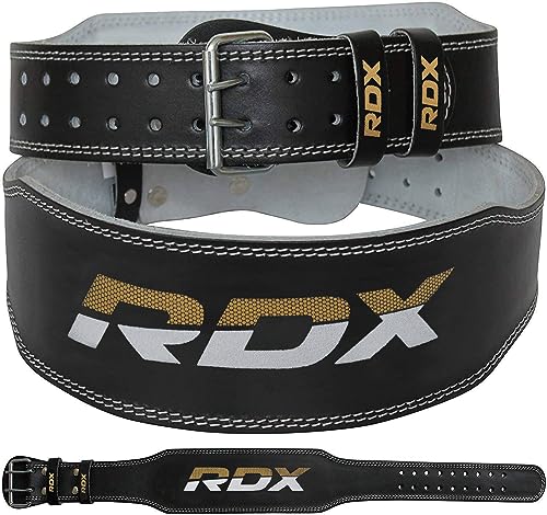 RDX Leder Gym Training 4" Gewichthebergürtel Fitness Gürtel Dreikampfgürtel, Schwarz (schwarz gold), XL