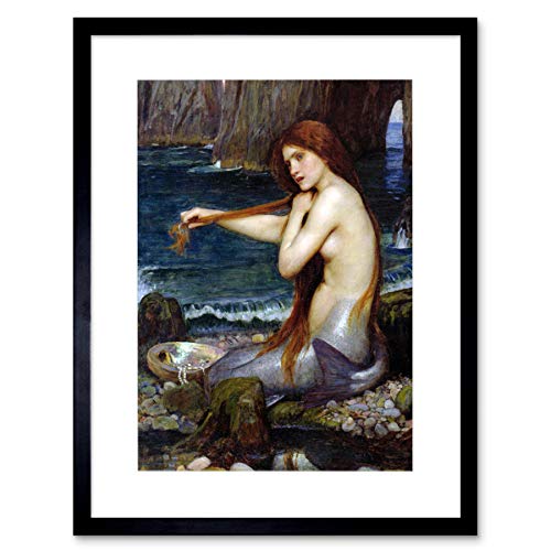 Wee Blue Coo John William Waterhouse Mermaid Old Master Kunstdruck, gerahmt