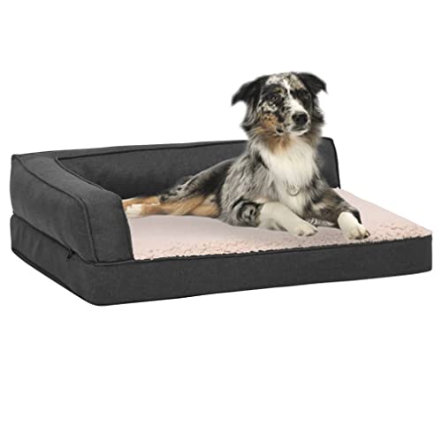 RAUGAJ Hundebett, ergonomisch, 60 x 42 cm, Leinenoptik, Fleece, dunkelgrau, Artikelfarbe dunkelgrau und creme