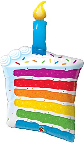 Qualatex 49379 2261236 Super Shape Regenbogen Kuchen und Kerzen Folienballon gemischt, 106 cm