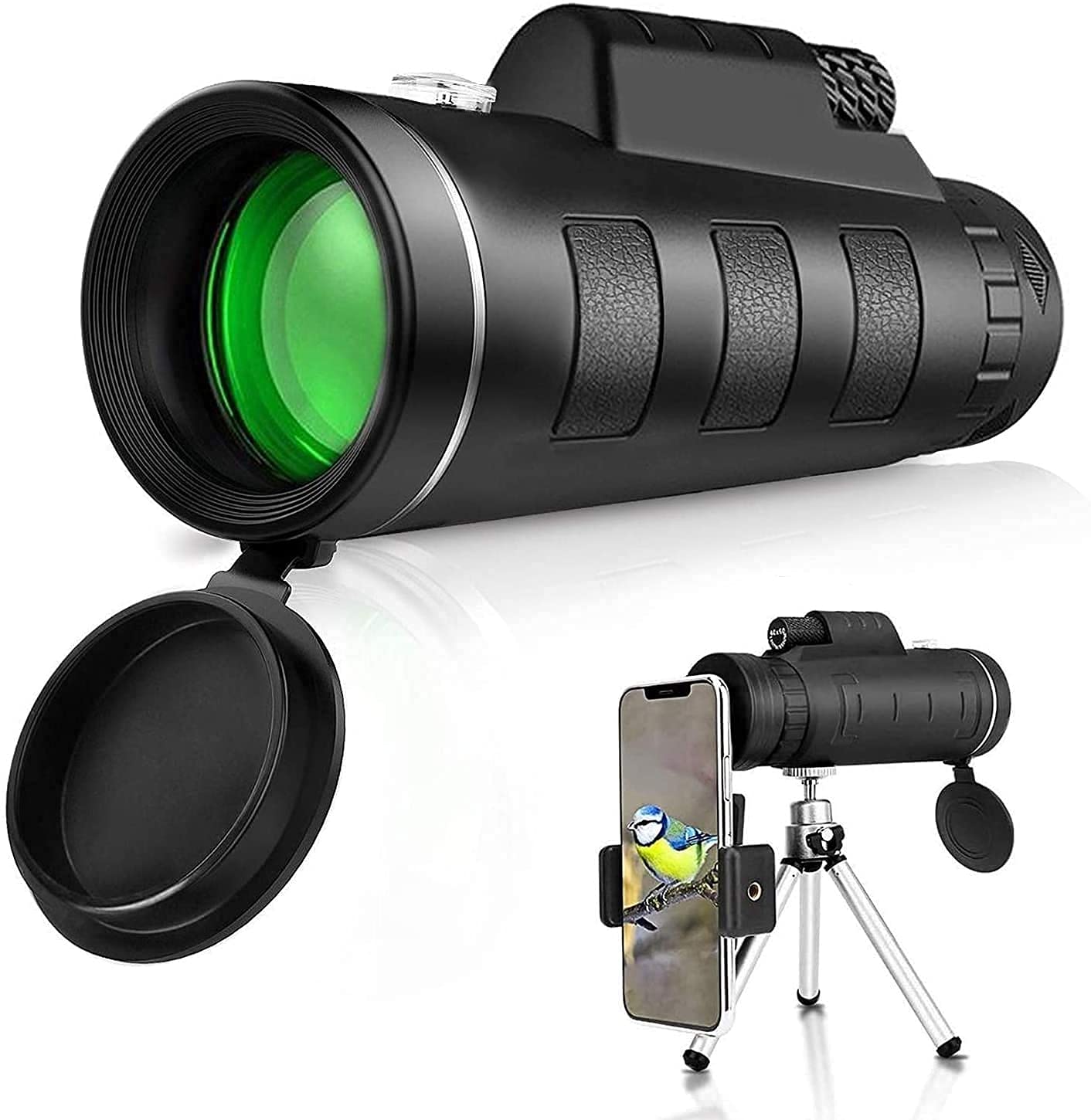 Monokular-Teleskop für Smartphone Nachtsicht-Monokulare für Erwachsene Zoom Star Scope mit Kompass Handheld mit Handyhalter und Stativ Spektive zur Vogelbeobachtung