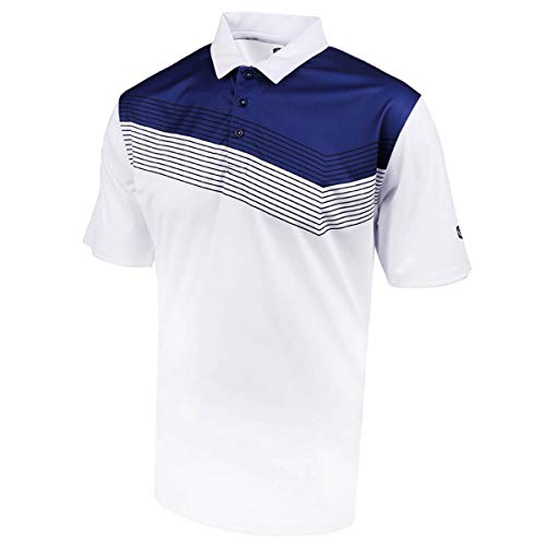 Island Green Herren Golf Mens Contrast Yoke Breathable Moisture Wicking Flexible Polo Shirt Polohemd, Weiß/Blau, XXL