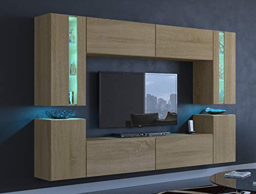 Furnitech Modernes Wohnzimmer Wohnwand Wohnschrank Schrankwand Mediawand Möbel (LED RGB 16 Farben, 24/M/DZ/5 1B groß)