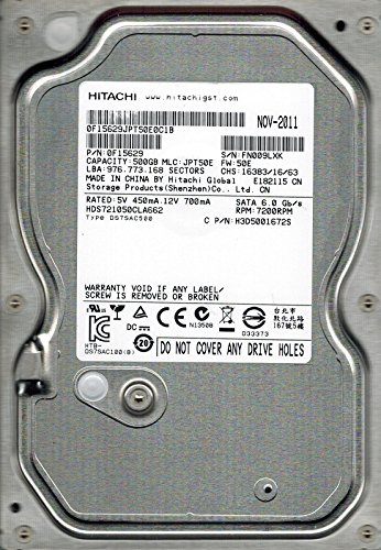 Hitachi HDS721050CLA662 500GB P/N: 0F15629 MLC: JPT50E