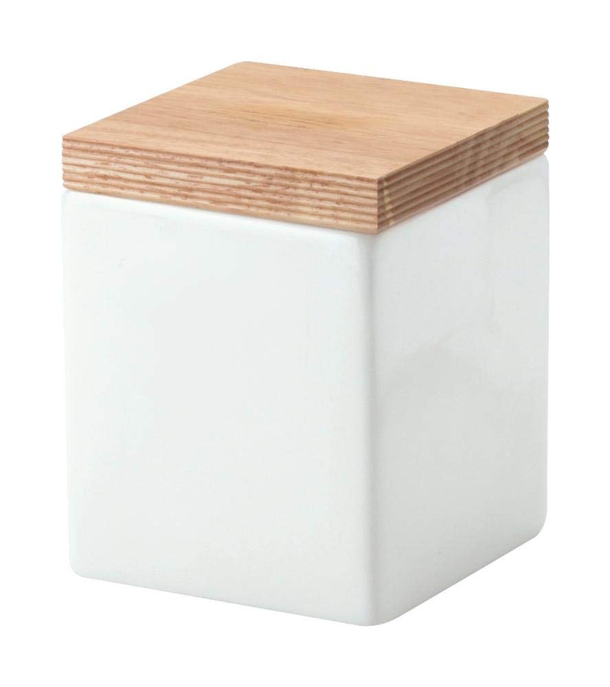 Continenta 4 Stück Zucker Vorratsdose aus Keramik, quadratisch, mit Holzdeckel, luftdichter Vorratsbehälter, 0,8 Liter, 10 x 10 x 12,5 cm, Set by Dant