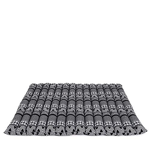 Leewadee Zabuton Rollbare Meditations-Matte Tragbare Sitzmatte Ökologisches Naturprodukt, Kapok, 70 x 70 cm, schwarz weiß