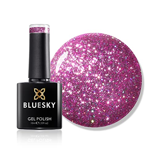 Bluesky -Gel -Nagellack, schillernde Platingel BDP06 - Pink Pailla. Lila Glitzer, 10 ml (erfordert das Aushärten unter UV- oder LED -Lampe)