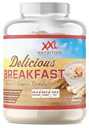 XXL Nutrition - Delicious Breakfast - Perfektes Frühstück, Hochwertiges Molkenproteinkonzentrat (23,3g), 6 Komplexen Kohlenhydrate (22,5g), Frühstücksbrei - 2500 Gramm - Apfel Zimt