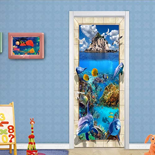Fototapete Türtapete Selbstklebend Türposter Unterwasserwelt für Kinder 3D Türfolie Poster Türaufkleber für Tür, Wohnzimmer, Schlafzimmer, Küche und Bad 77X200cm